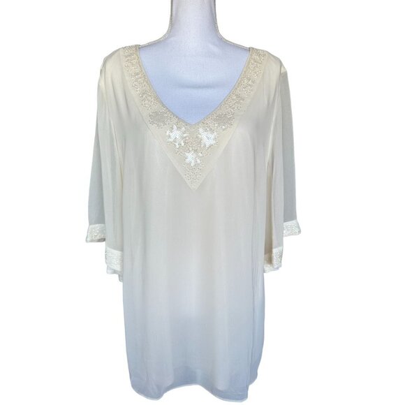 Badgley Miechka Tops - Badgley Miechka American Glamour Blouse Top Size XL Beaded Sequin Sheer Overlay